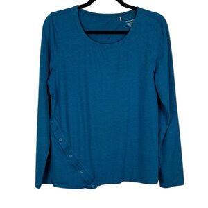Toad & Co Casual Organic Cotton Tencel Long Sleeve Round Neck Top Medium Teal